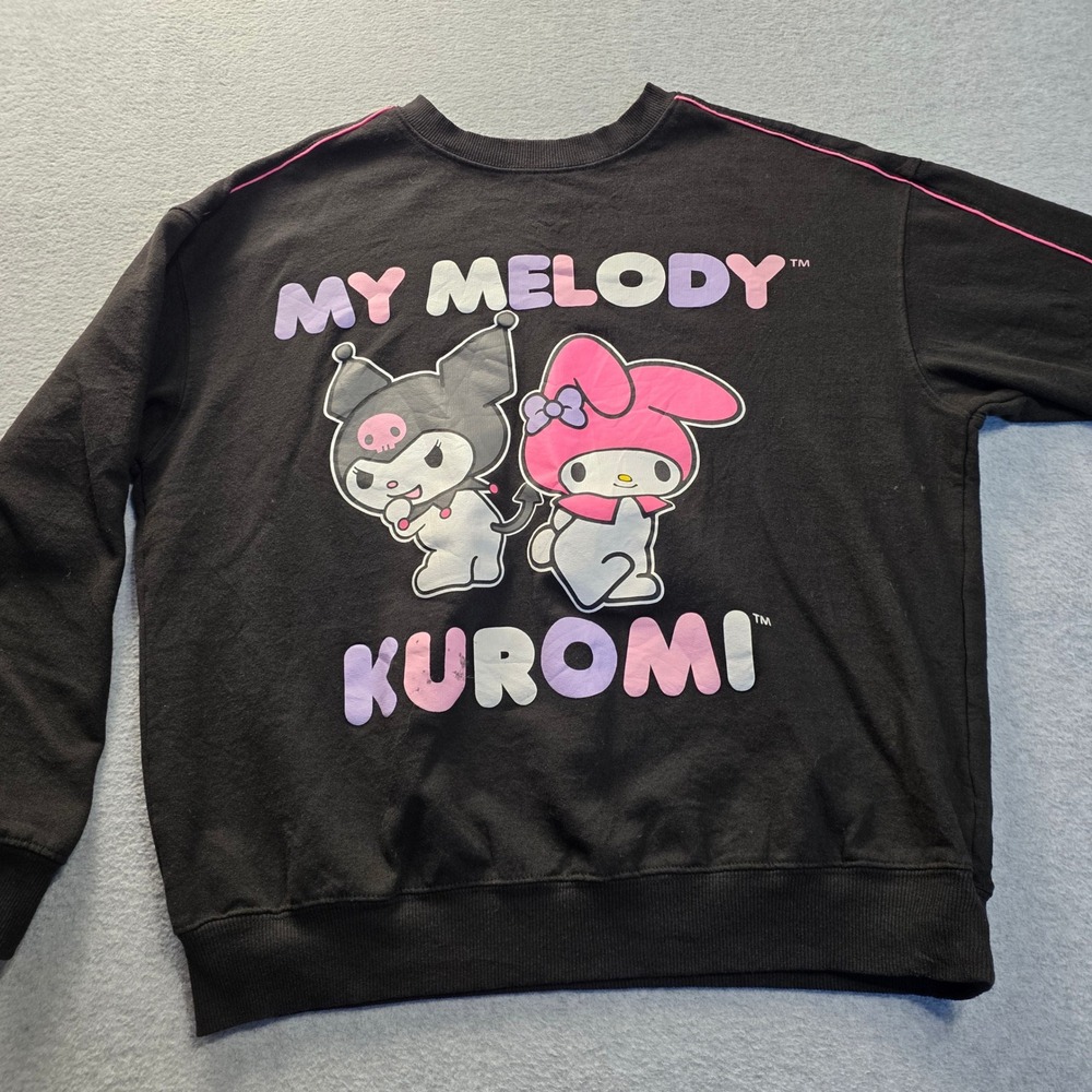 Sanrio My Melody Kuromi Graphic Sweatshirt Large Black Pink Piping  SIL 34452